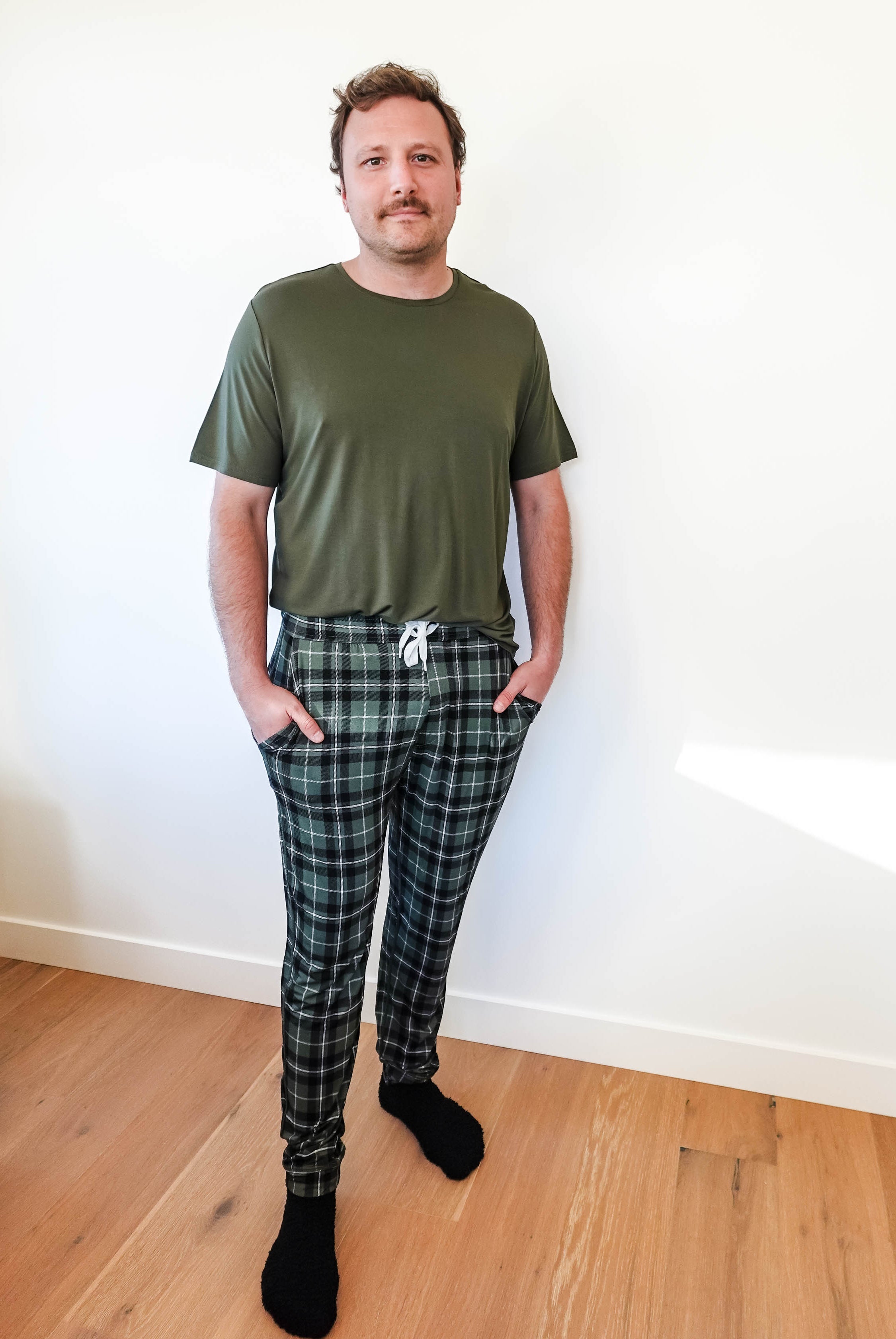 green plaid bamboo joggers for men and women holidays