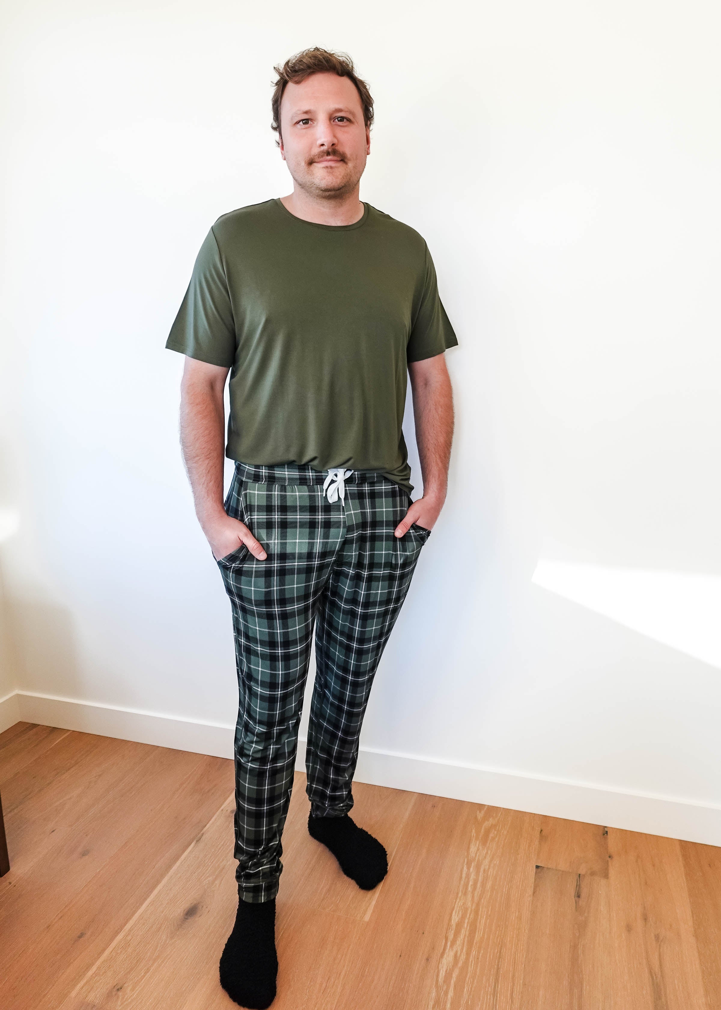 green plaid bamboo joggers for men and women holidays