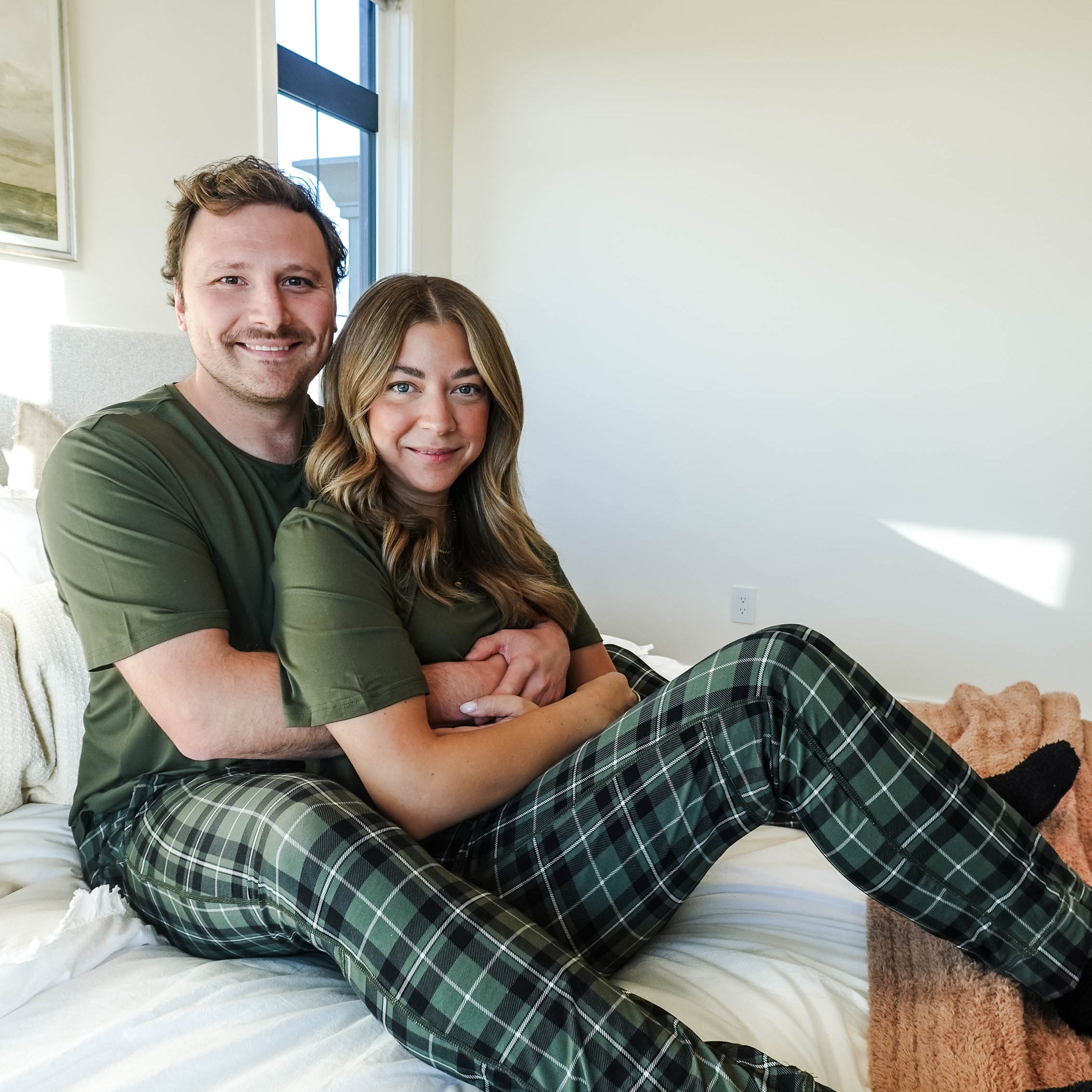 green plaid bamboo joggers for men and women holidays