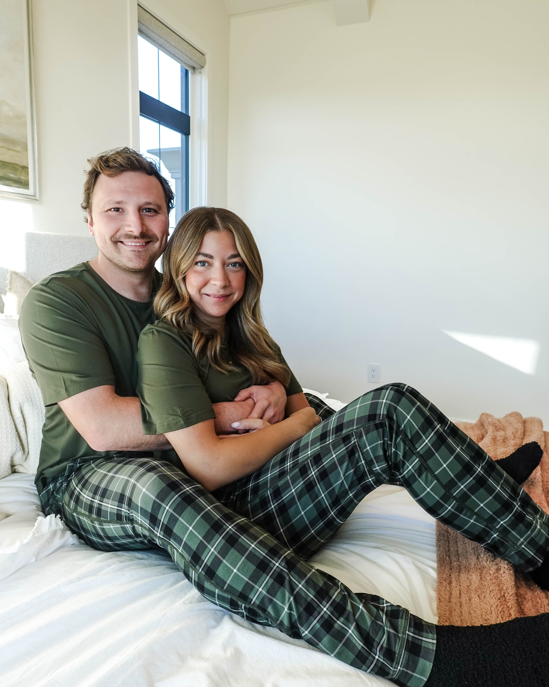 green plaid bamboo joggers for men and women holidays