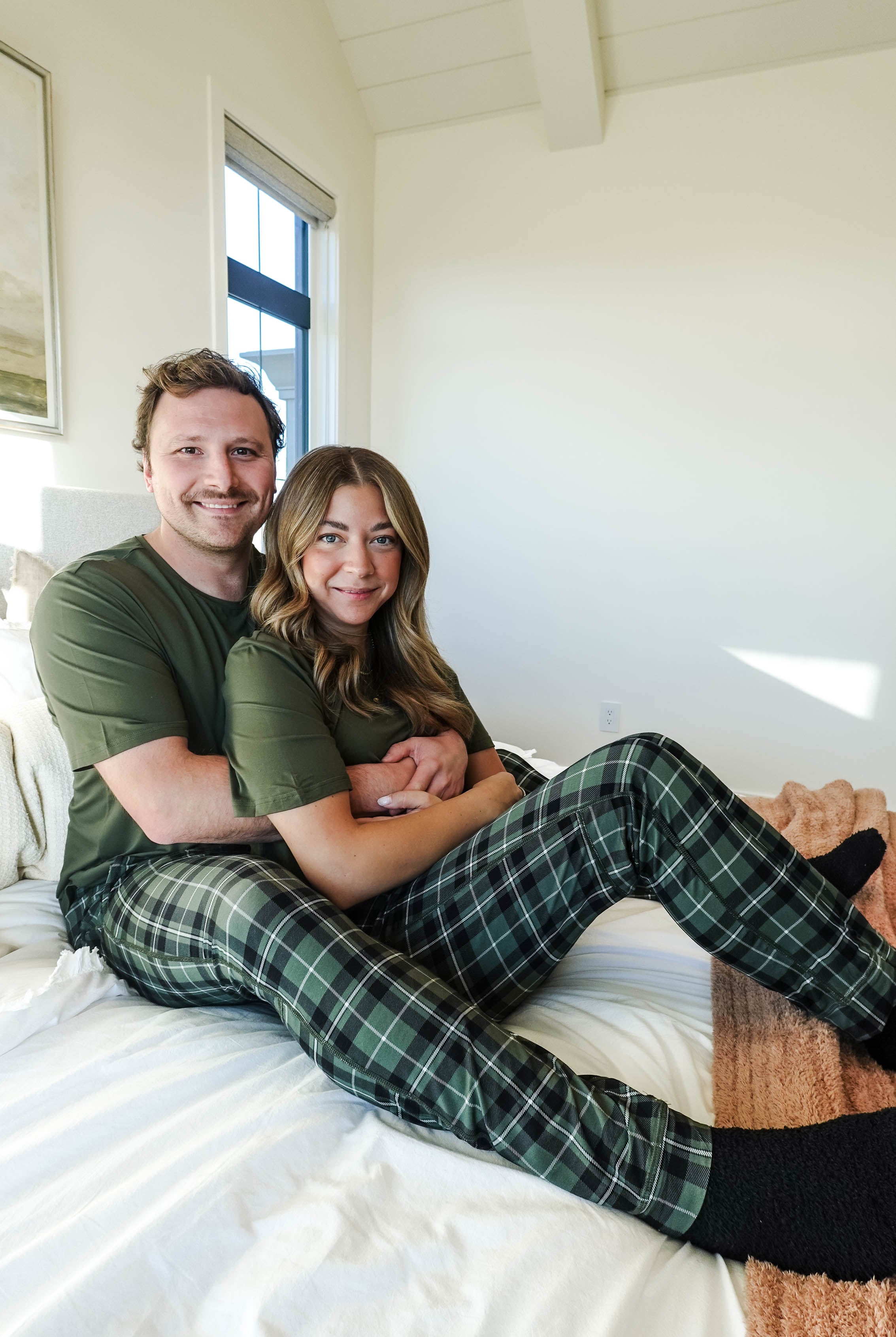 green plaid bamboo joggers for men and women holidays
