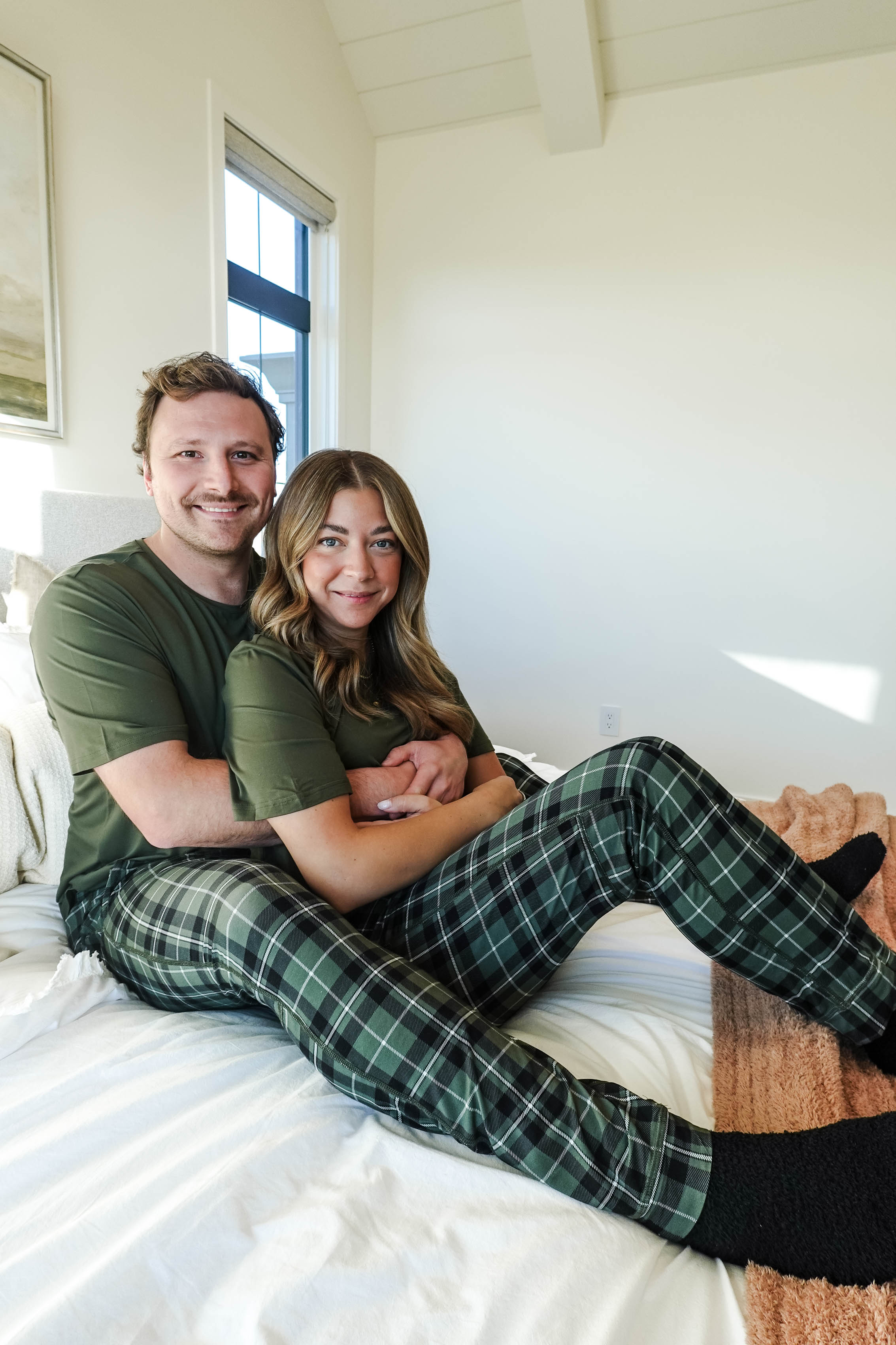 green plaid bamboo joggers for men and women holidays