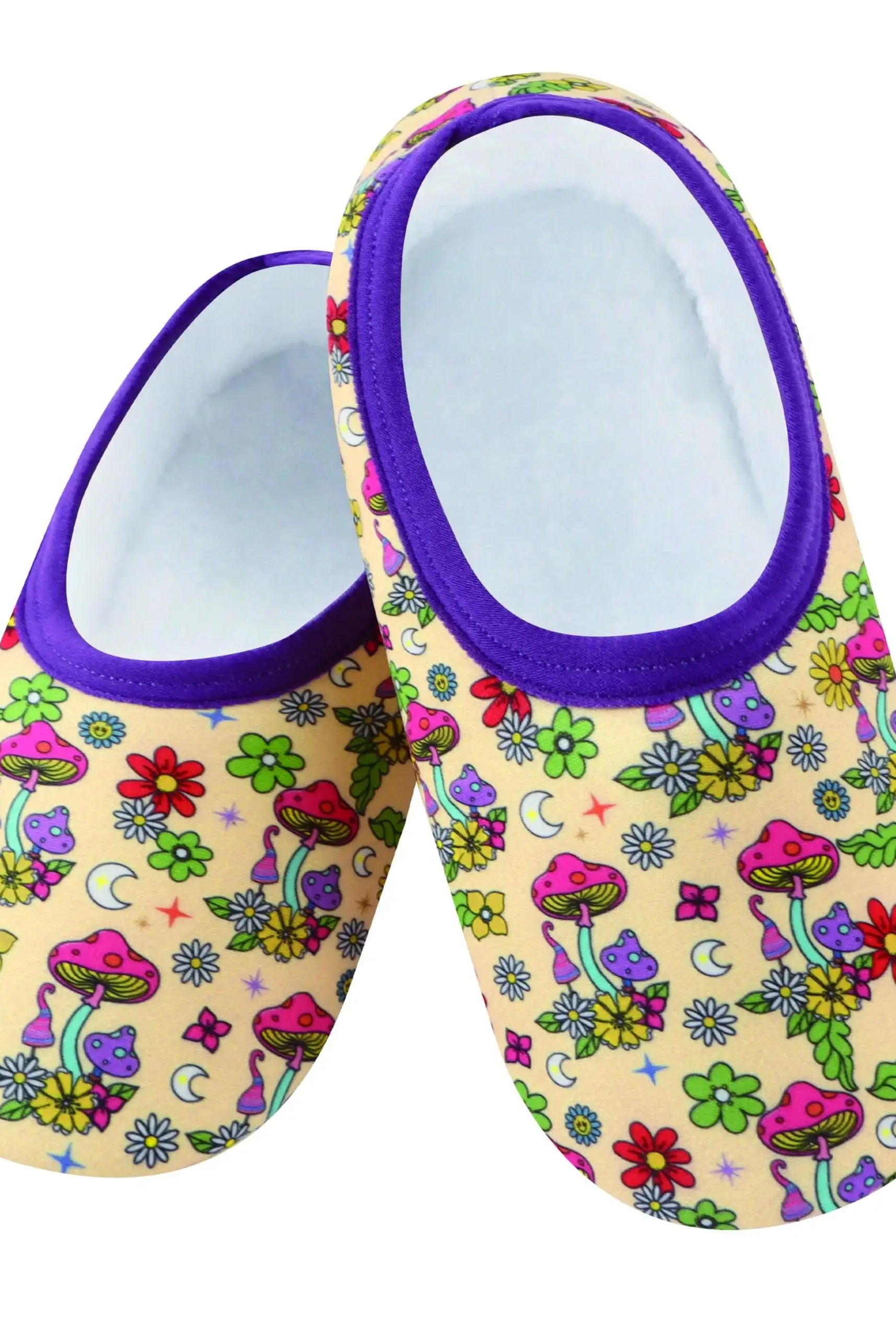 Snoozies Skinnies Lightweight Slipper Socks in Groovy Mushroom Print - Non-skid Soles