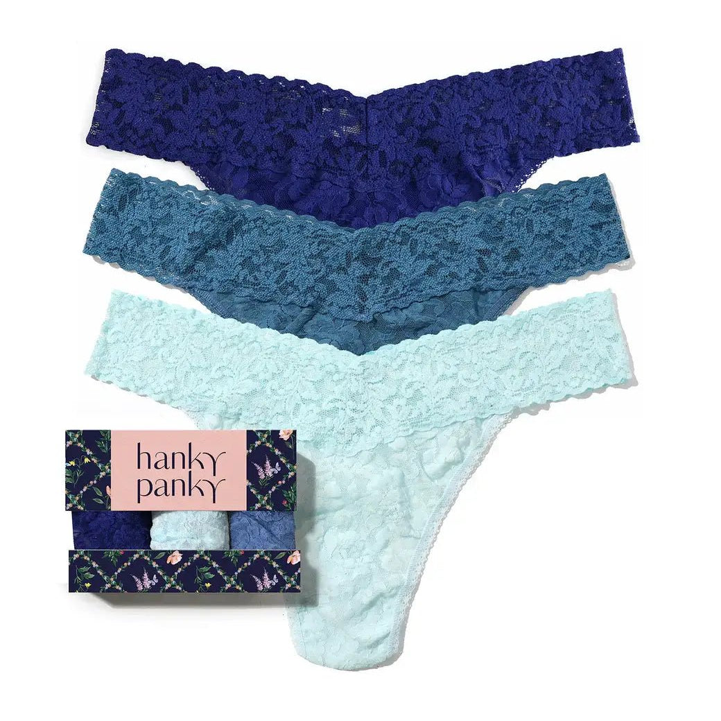 Hanky Panky 3 - Pack Signature Lace Low Rise Thong Gift Box – One Size Fits Most - HANKY PANKY - Cloud Nine Pajamas