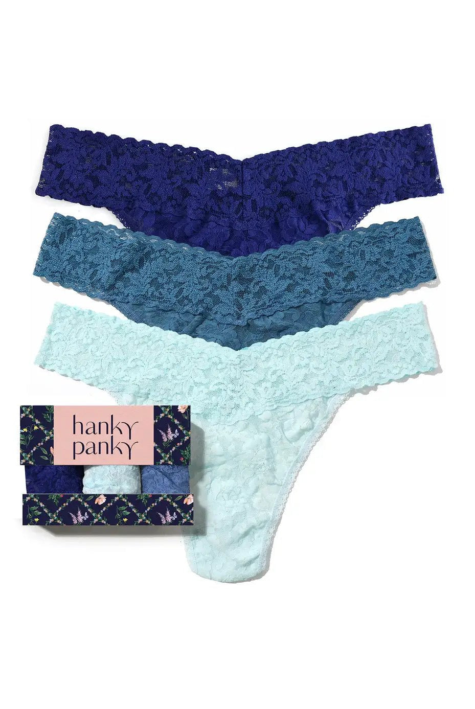 Hanky Panky 3 - Pack Signature Lace Low Rise Thong Gift Box – One Size Fits Most - HANKY PANKY - Cloud Nine Pajamas