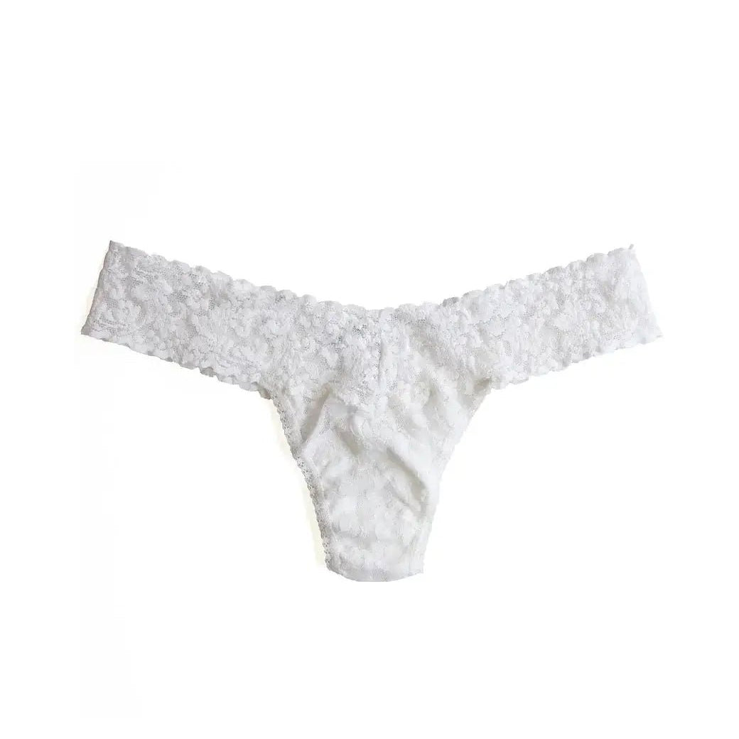 Hanky Panky Low Rise Thong in white lace, showcasing a modern and flirty style for comfortable wear.