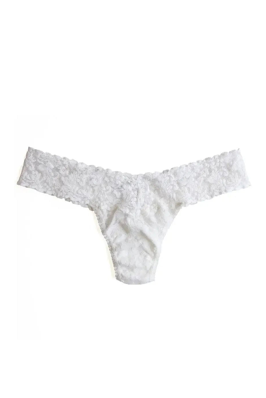 Hanky Panky Low Rise Thong in white lace, showcasing a modern and flirty style for comfortable wear.