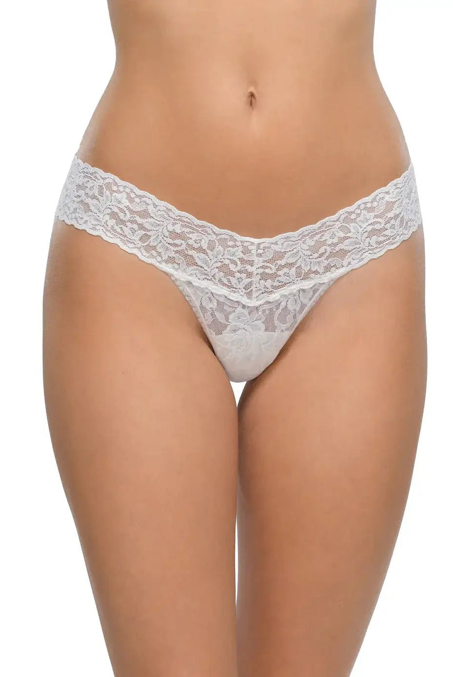 Hanky Panky Low Rise Thong in white lace, showcasing a modern cut and signature comfort.