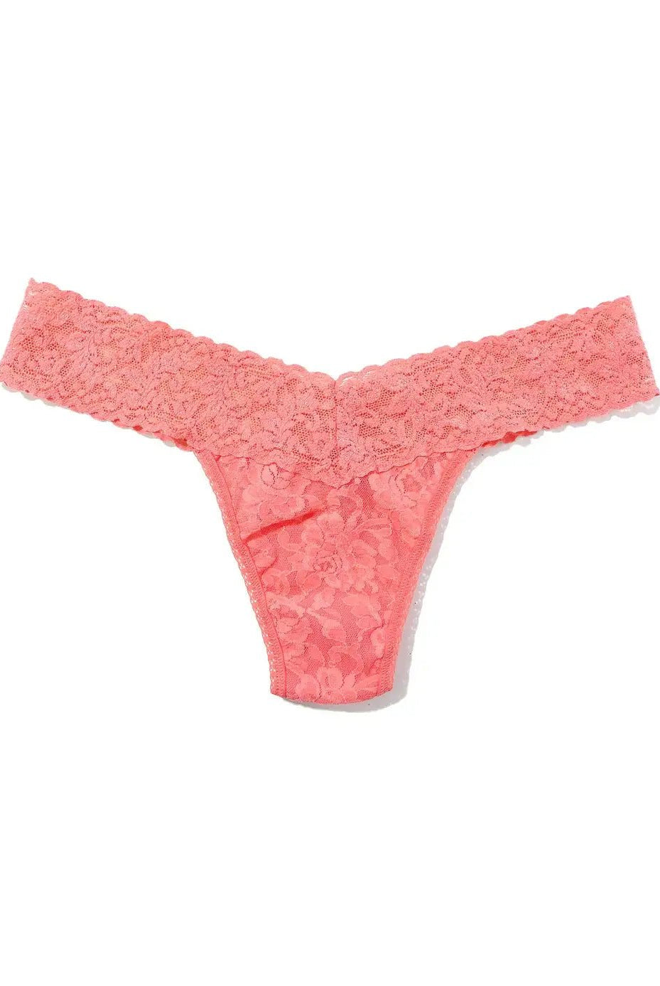 Hanky Panky Low Rise Thong in vibrant pink lace, perfect for comfort and style, one size fits most.