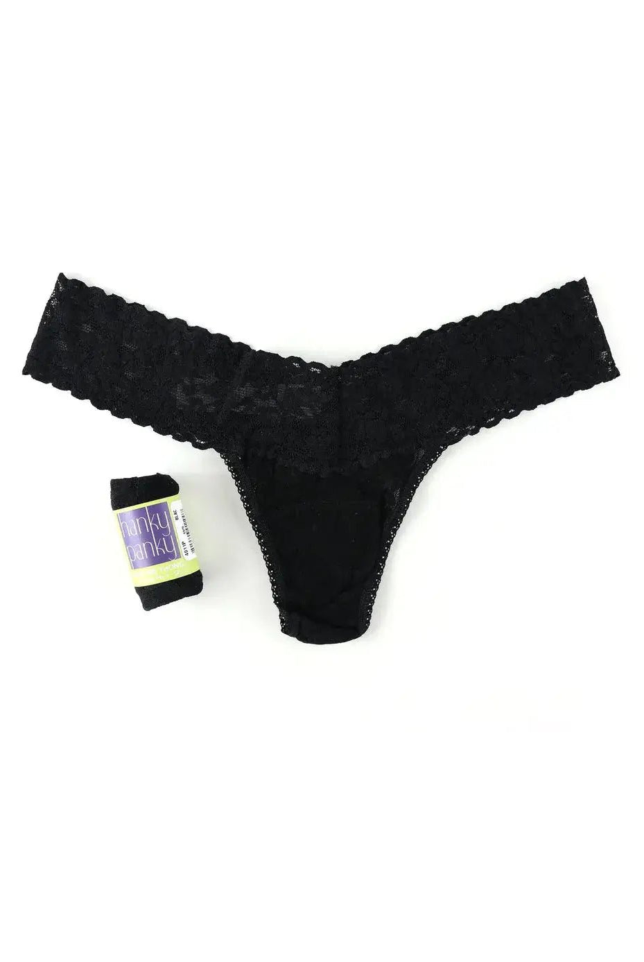 Hanky Panky Low Rise Thong – Signature Lace in black with gift-ready wrap.
