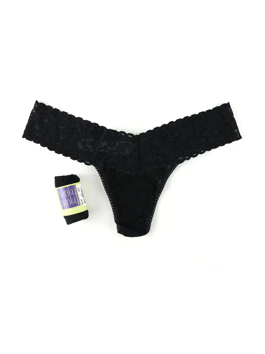 Hanky Panky Low Rise Thong – Signature Lace in black with gift-ready wrap.