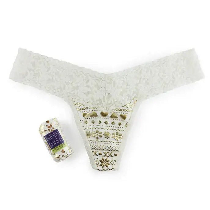 Gift Wrap Print White Gold Low Rise Hanky Panky Lace Trim