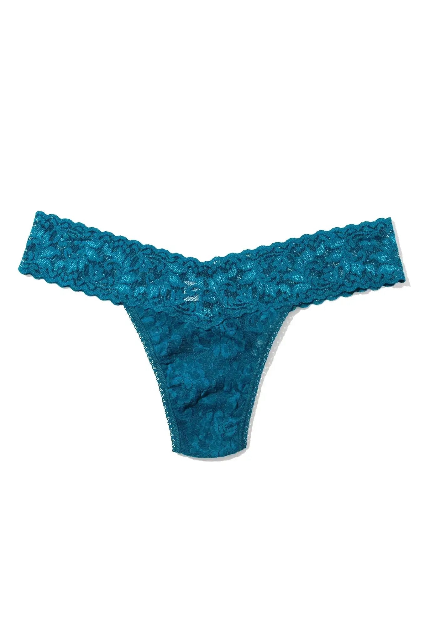 Hanky Panky Low Rise Thong – Signature Lace in teal, featuring a flirty modern cut and delicate lace design.