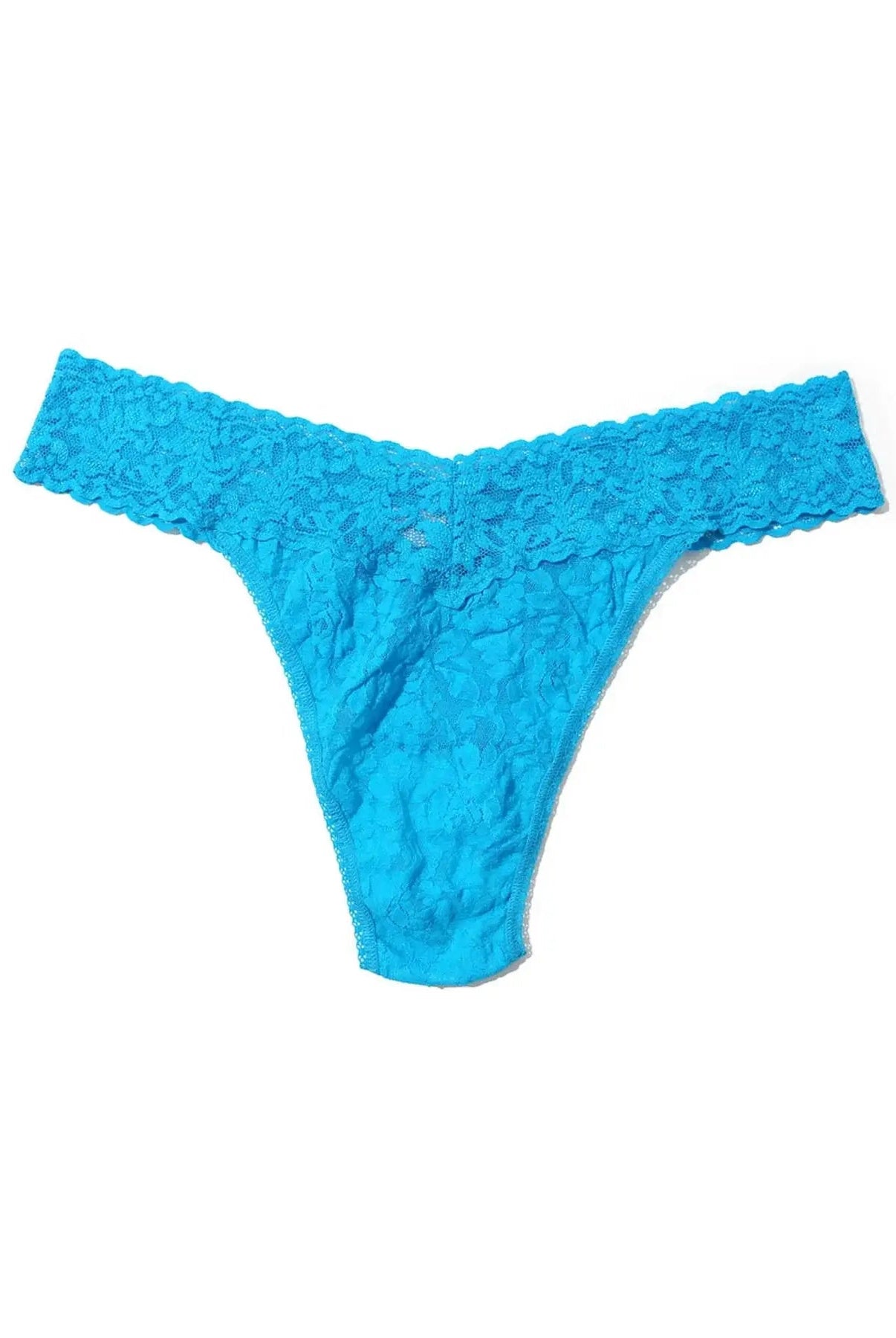 Hanky Panky Original Rise Thong – Signature Lace in bright blue color, designed for comfortable fit and style.