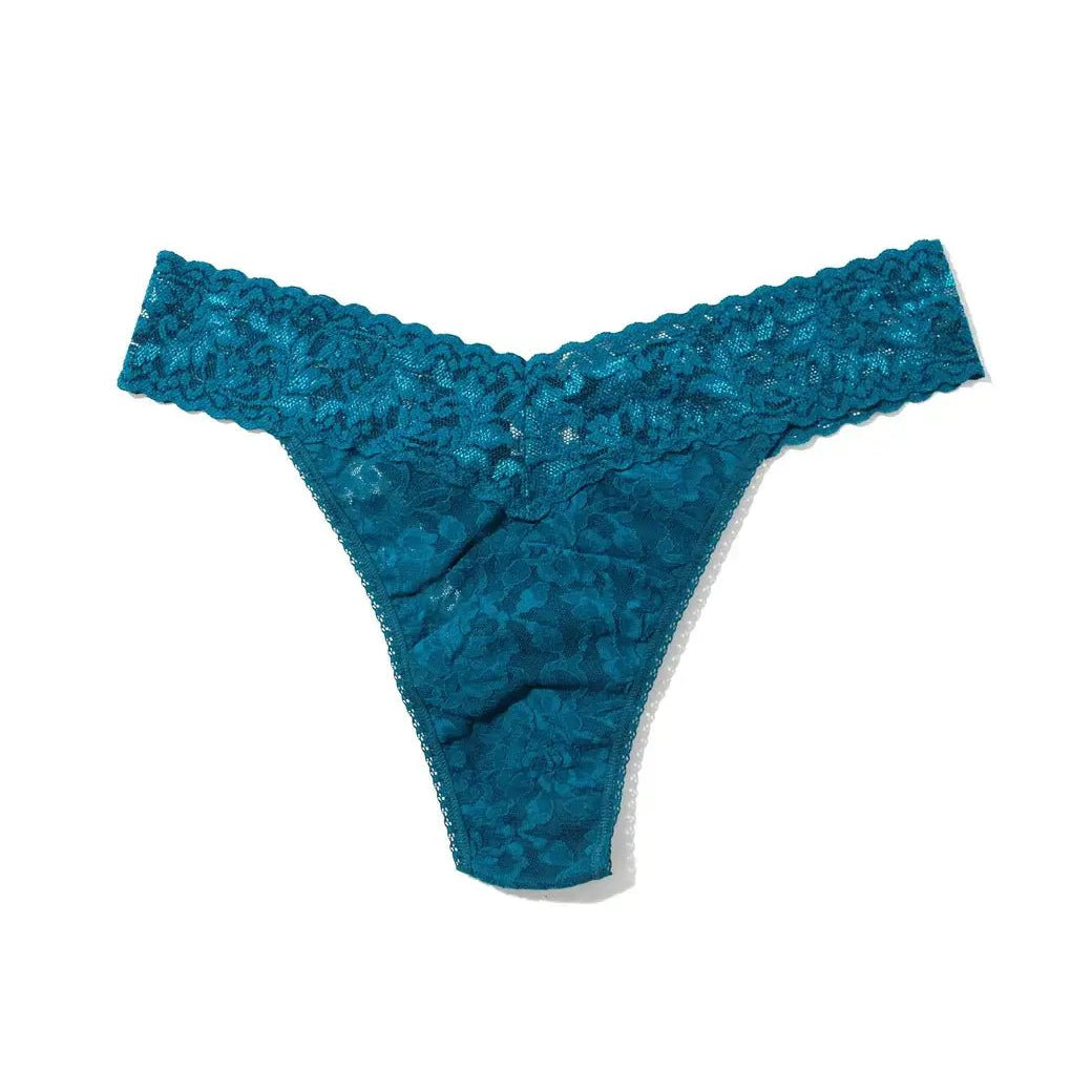 Hanky Panky Original Rise Thong – Signature Lace in teal color, featuring elegant lace trim and a comfortable fit.