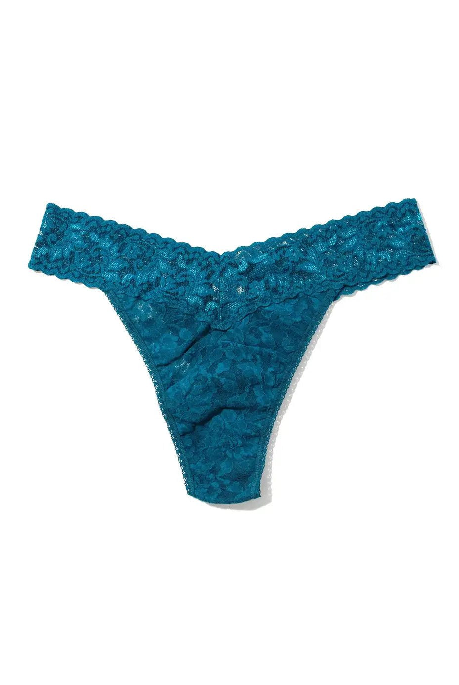 Hanky Panky Original Rise Thong – Signature Lace in teal color, featuring elegant lace trim and a comfortable fit.