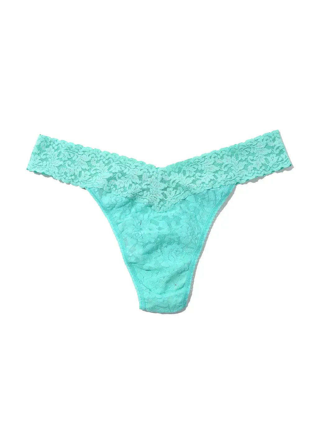 Hanky Panky Original Rise Thong in mint green lace, offering comfort and style with a signature fit.