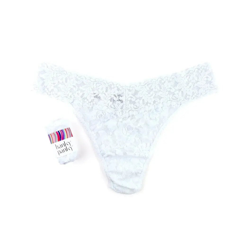 Hanky Panky Original Rise Thong – Signature Lace in white color, showcasing delicate lace fabric and stylish design.