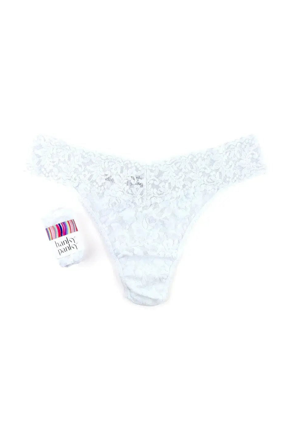 Hanky Panky Original Rise Thong – Signature Lace in white color, showcasing delicate lace fabric and stylish design.
