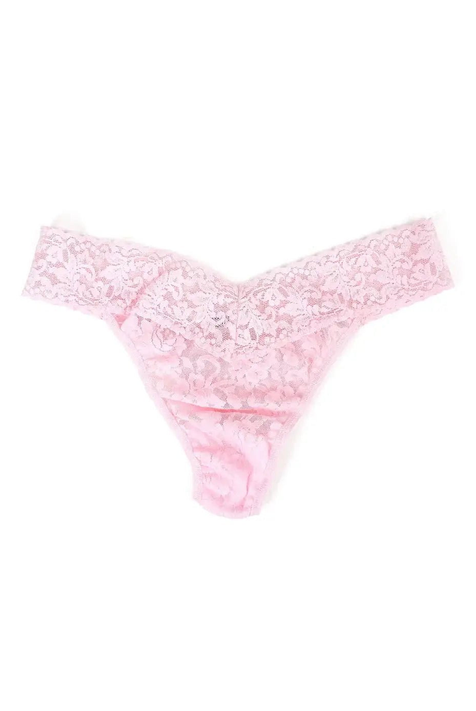 Hanky Panky Original Rise Thong - Signature Lace in pink color, one size fits most, showcasing delicate lace design.