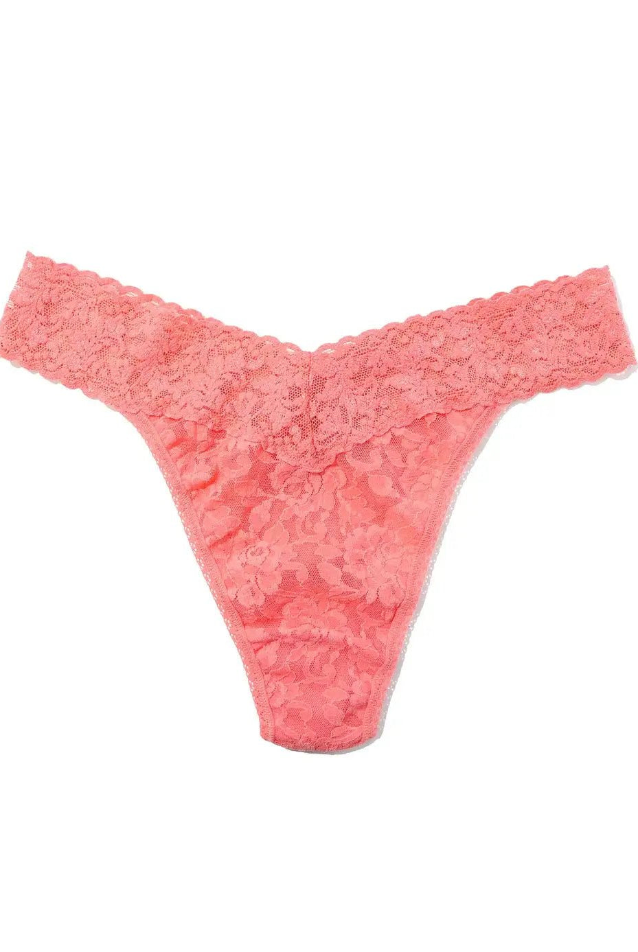 Hanky Panky Original Rise Thong - Signature Lace in vibrant coral color, a must-have for comfort and style.