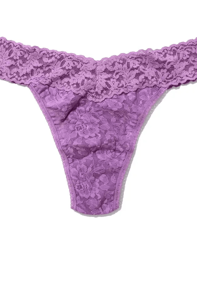 Hanky Panky Original Rise Thong in purple lace, featuring a comfortable fit and stylish design for everyday wear.