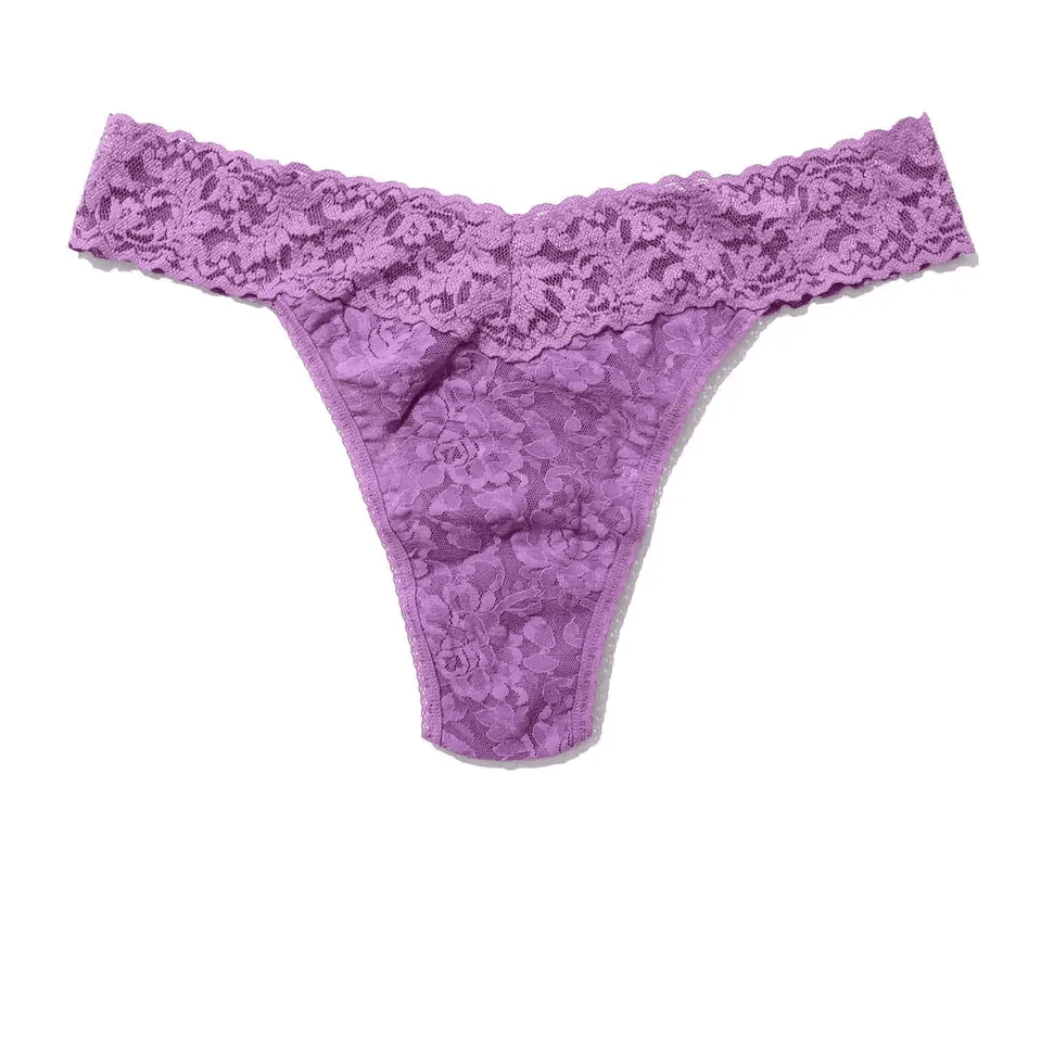 Hanky Panky Original Rise Thong in purple lace, featuring a comfortable fit and stylish design for everyday wear.
