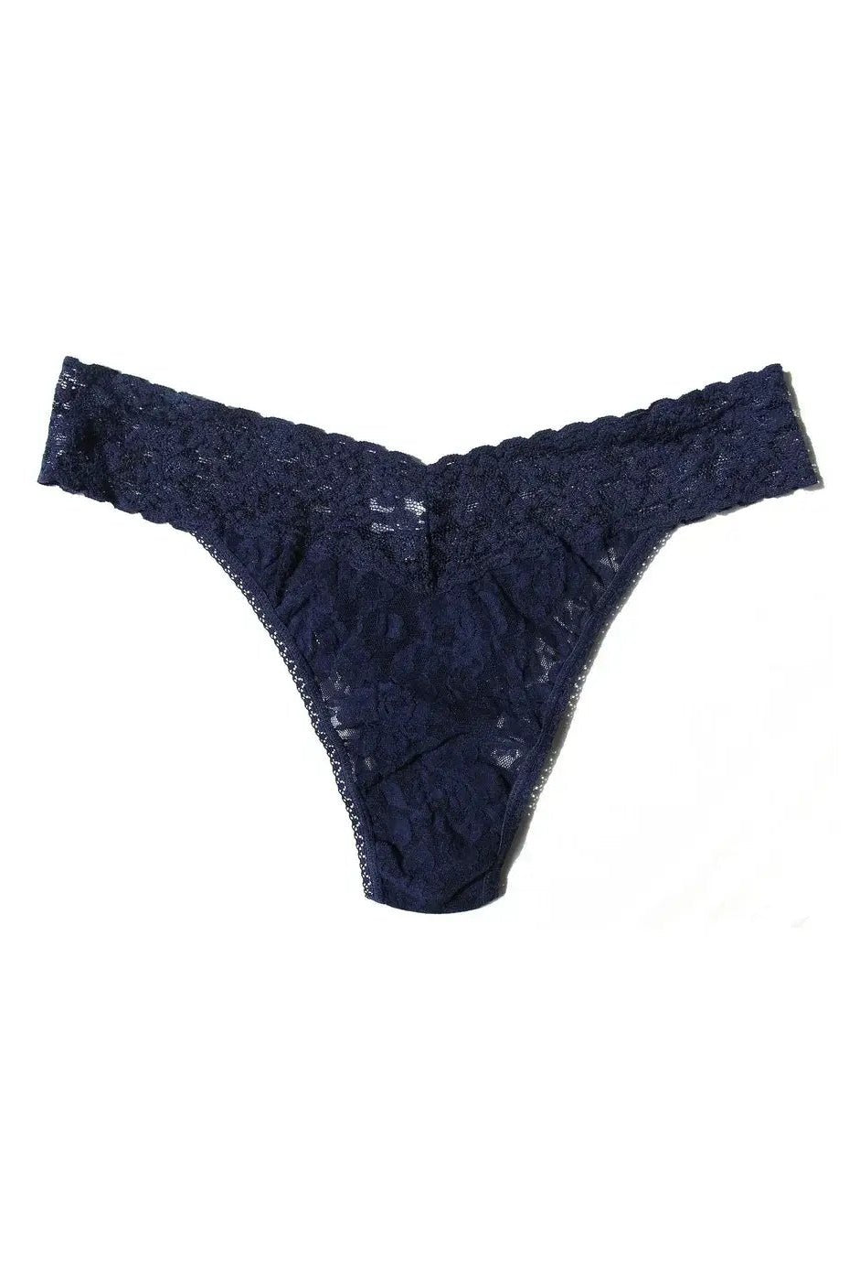 Hanky Panky Original Rise Thong – Signature Lace in navy blue, designed for comfort and style, one size fits most.
