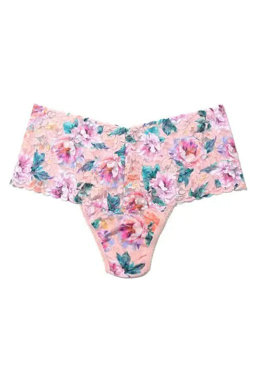 Hanky Panky Retro Thong featuring floral lace design and high-waisted silhouette, perfect for comfort and style.