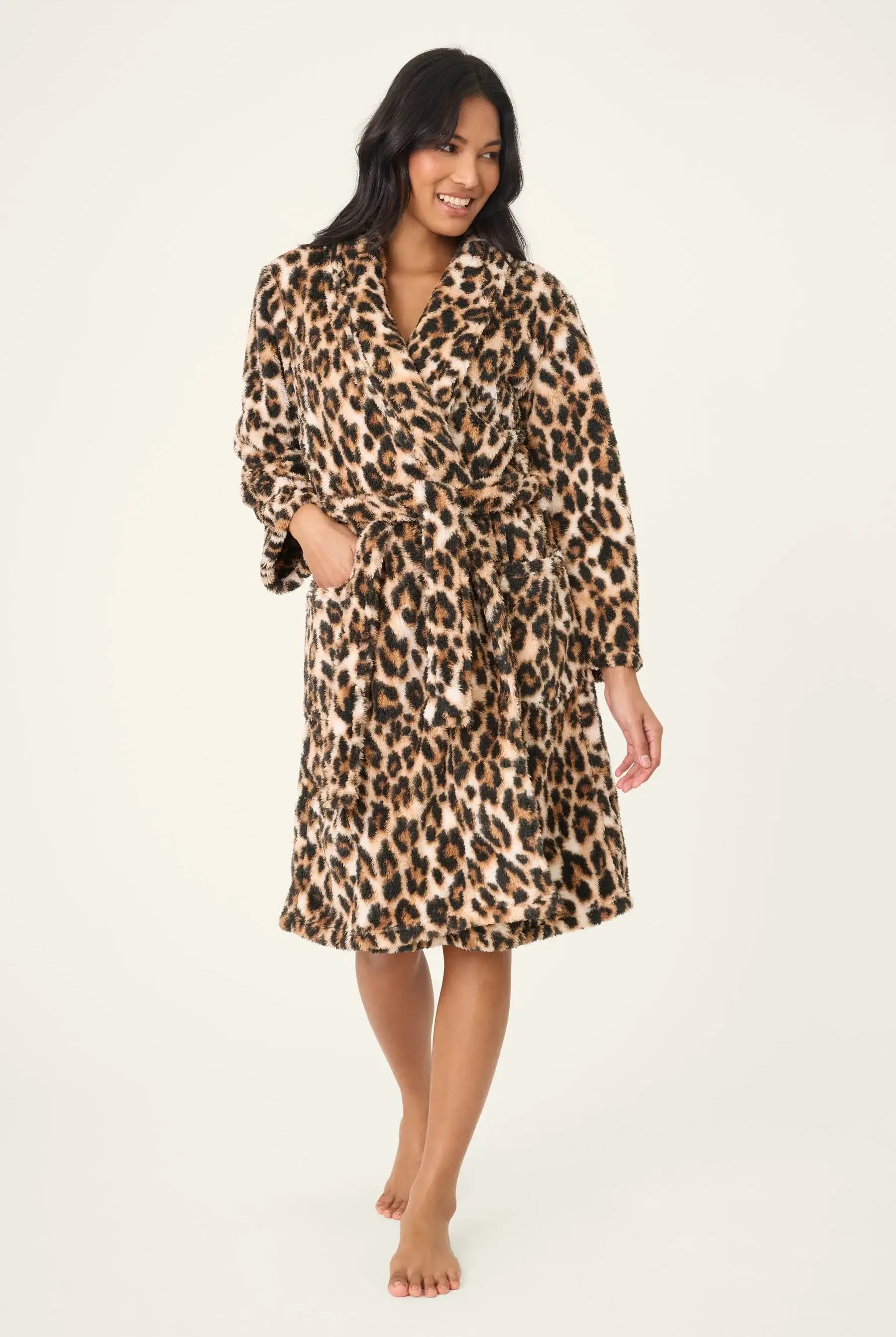 Holiday Dreams Leopard Print Fleece Robe for Women by PJ Salvage
