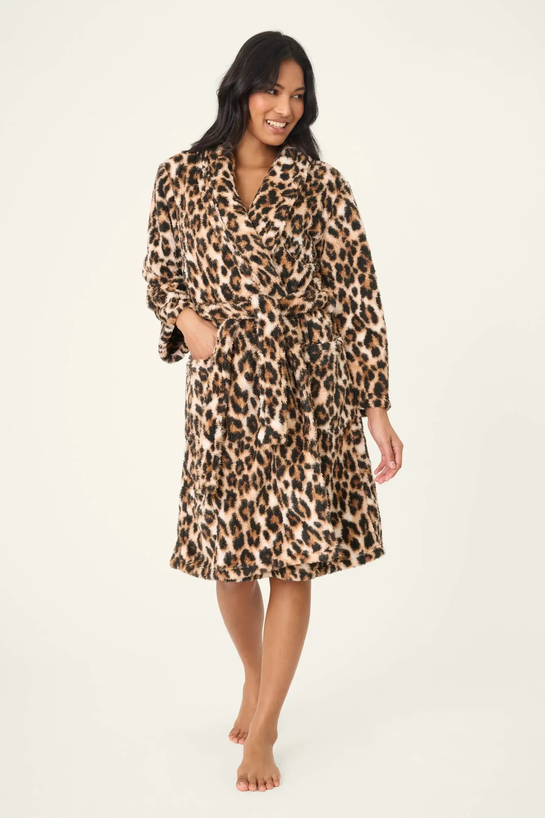 Holiday Dreams Leopard Print Fleece Robe for Women by PJ Salvage