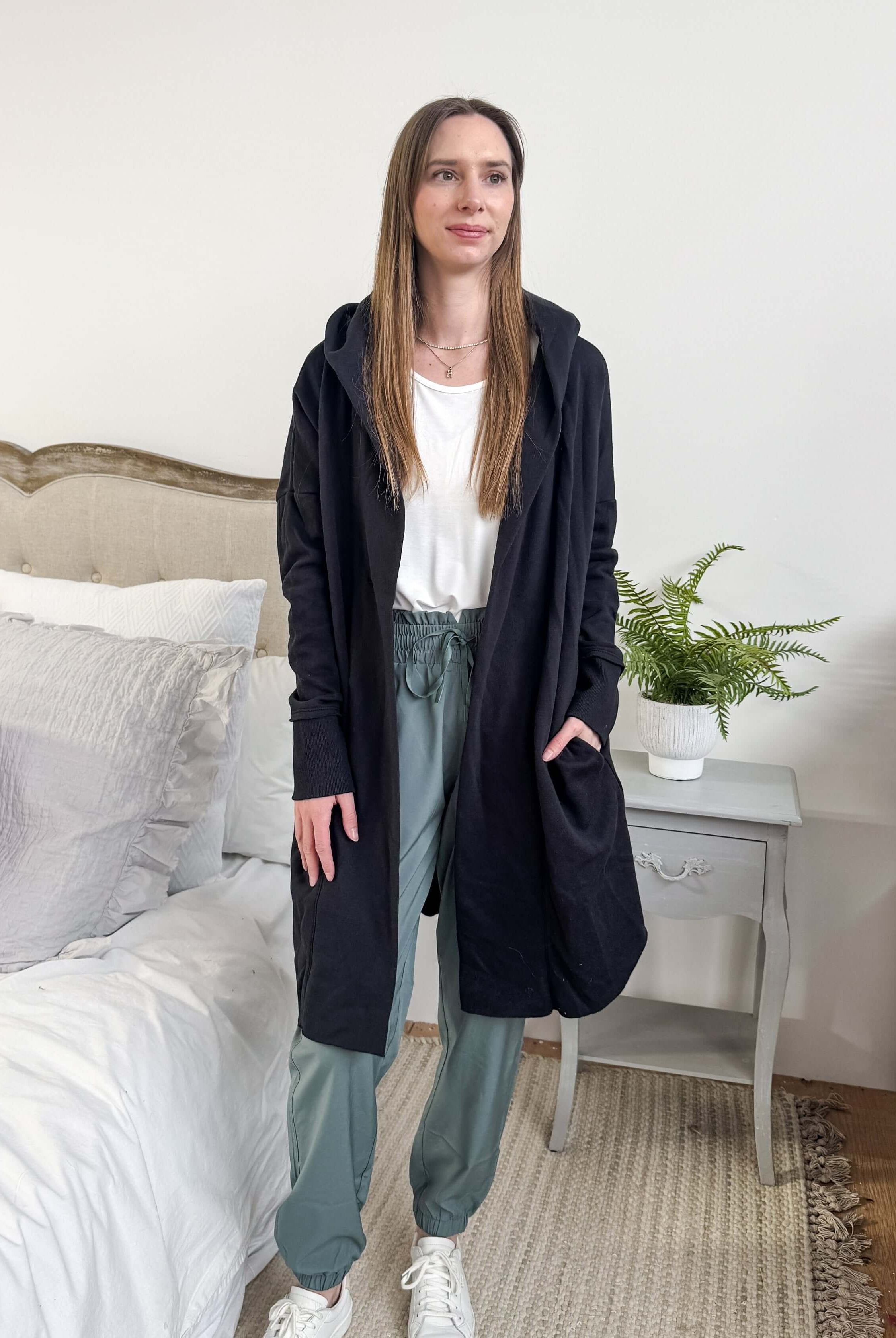 Hooded Cardigan Open Front | black