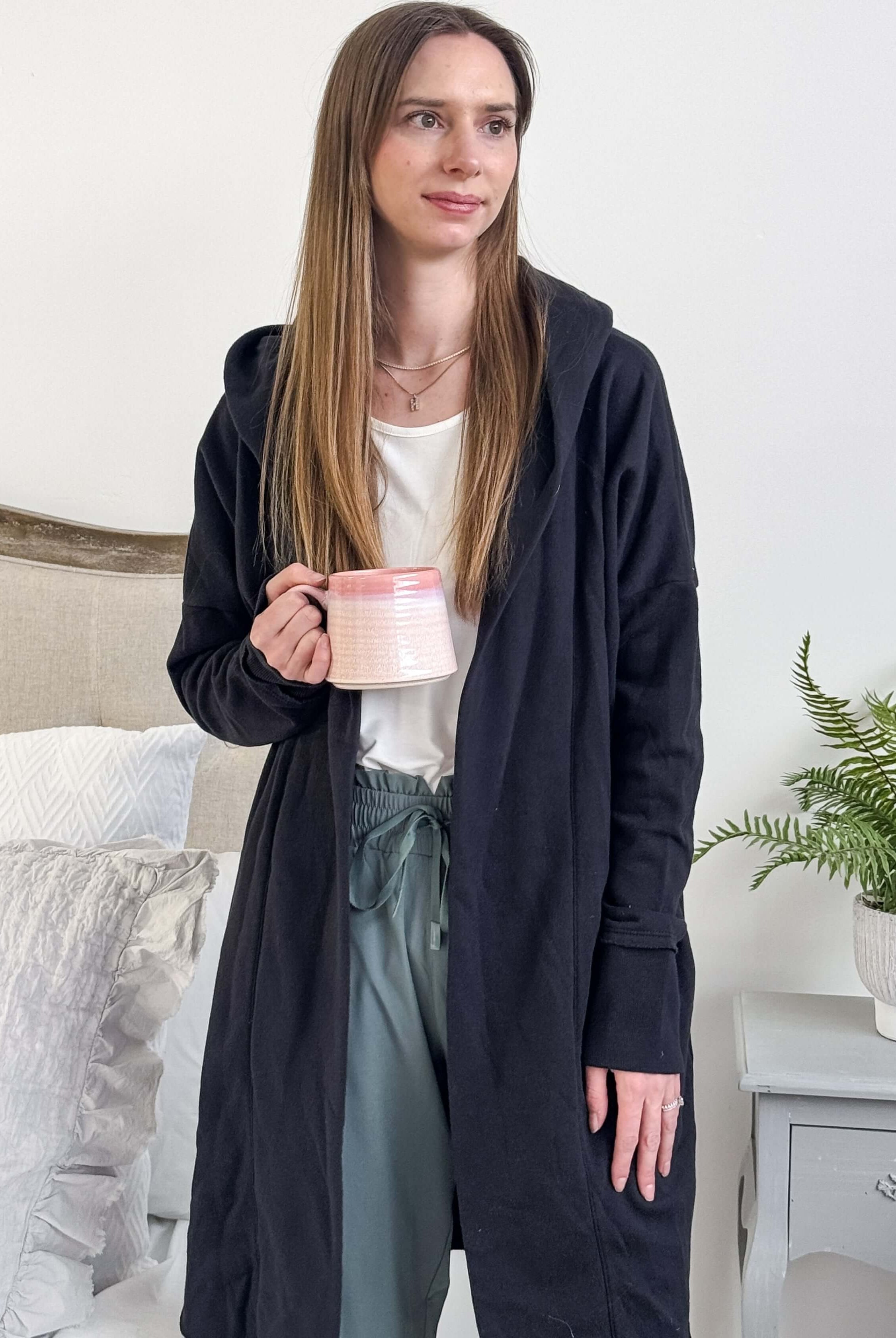 Hooded Cardigan Open Front | black