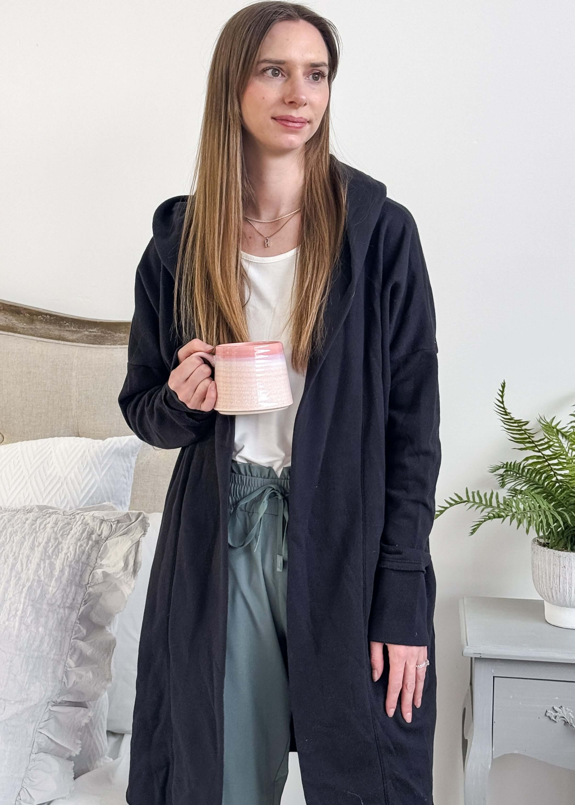 Hooded Cardigan Open Front | black