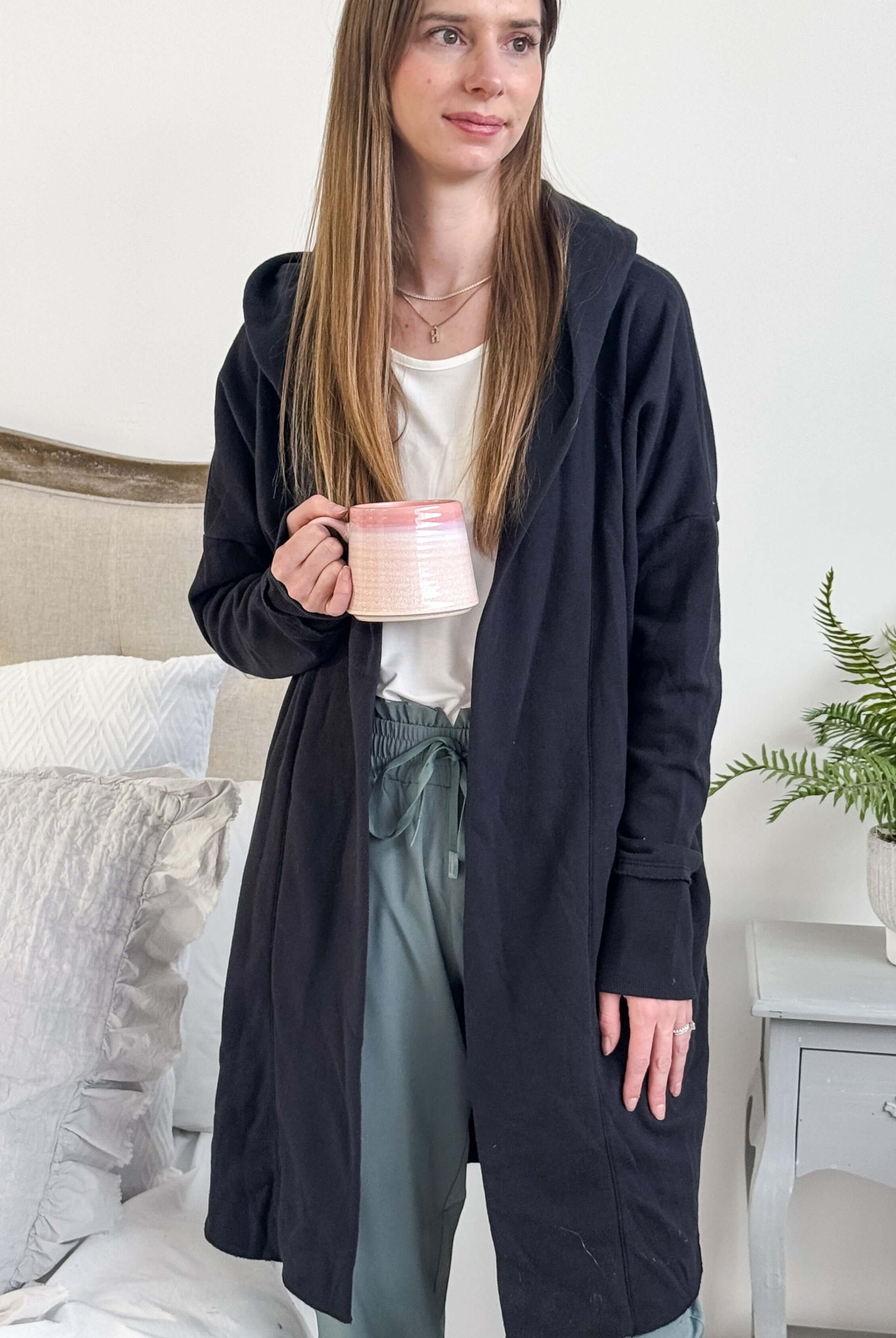 Hooded Cardigan Open Front | black