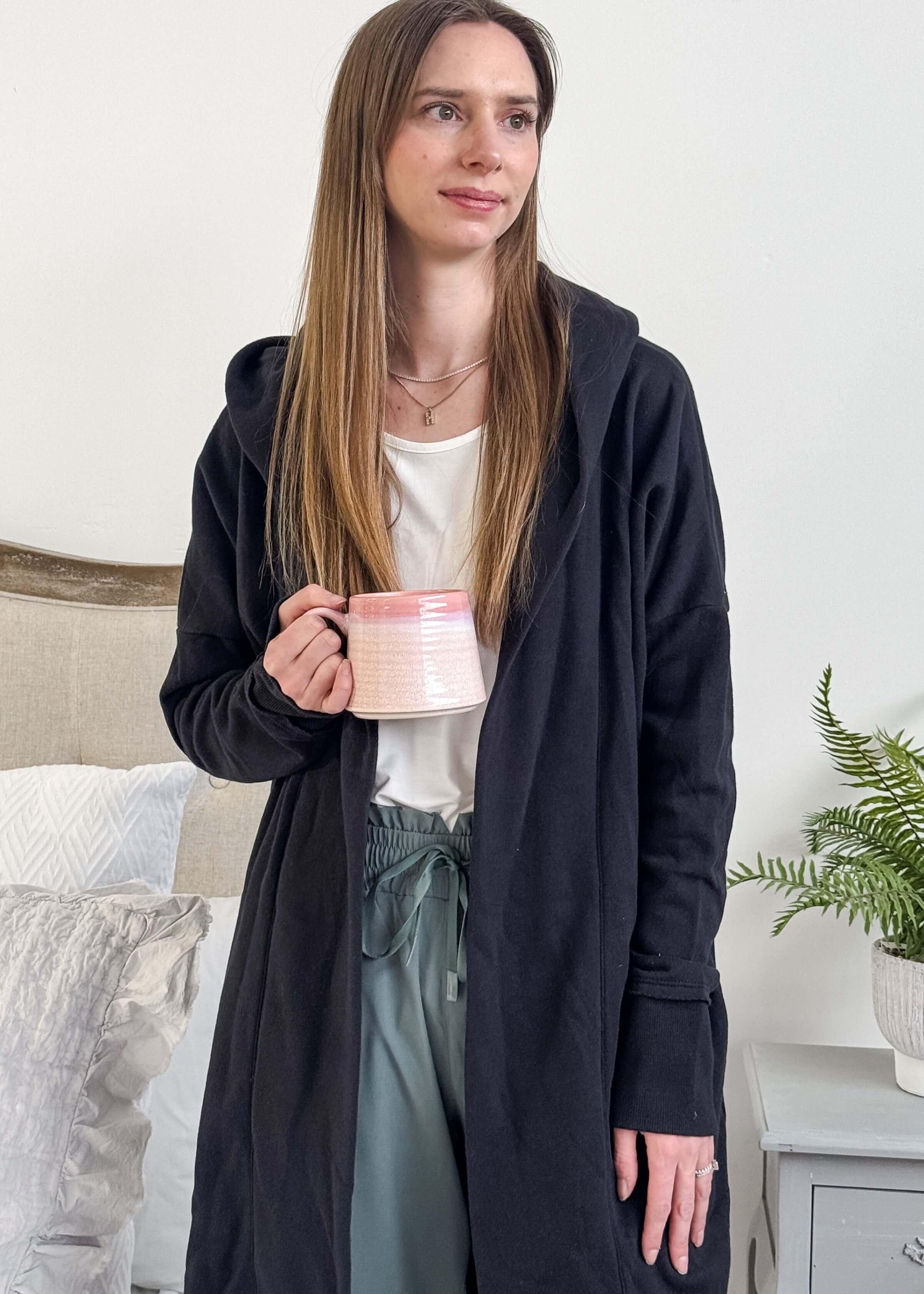 Hooded Cardigan Open Front | black