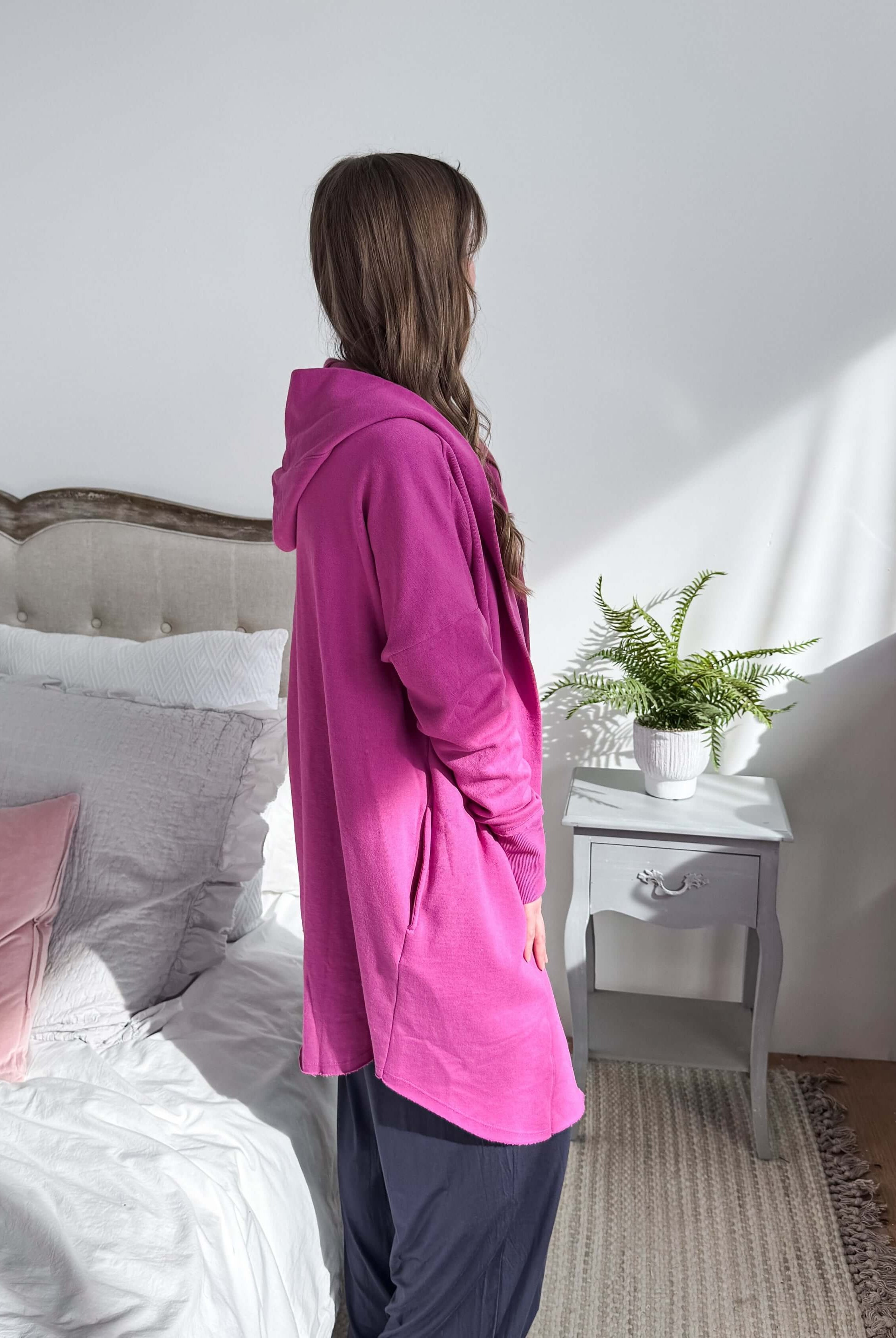 Hooded Cardigan Open Front | Pink