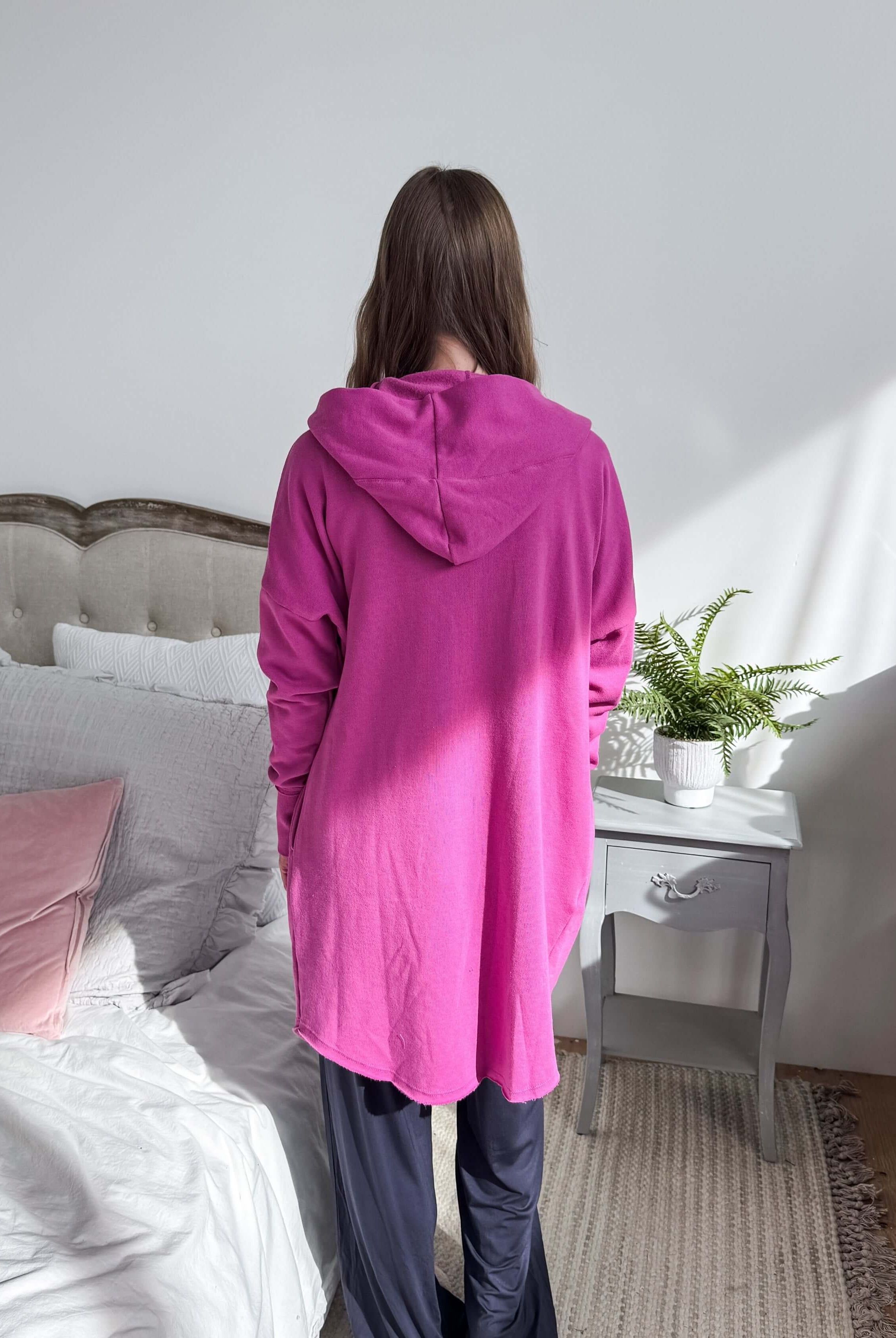 Hooded Cardigan Open Front | Pink