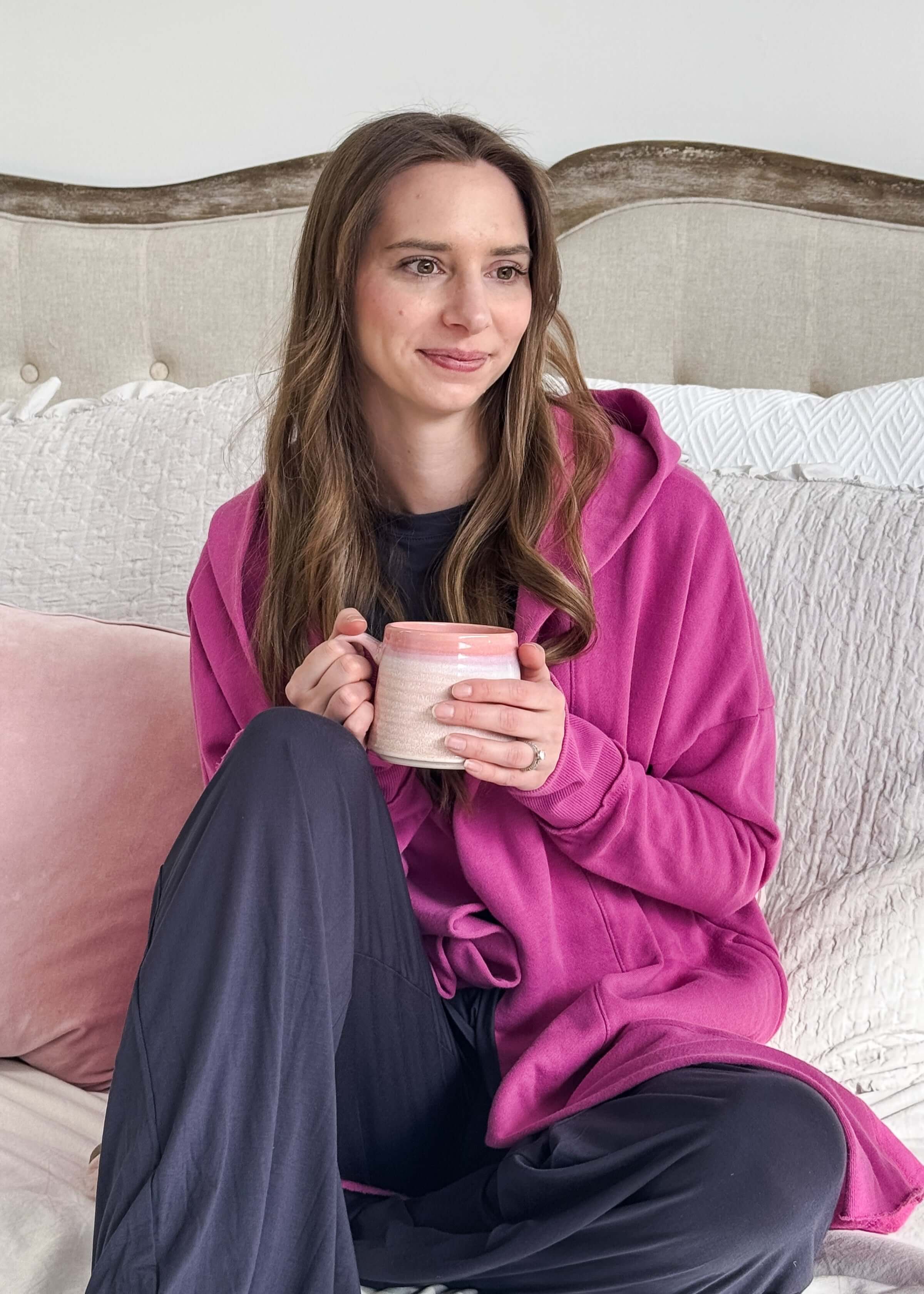 Hooded Cardigan Open Front | Pink