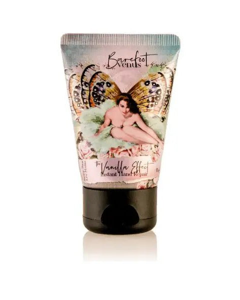 the vanilla effect mini hand repair on the go 1 oz with vintage graphic on label by canadian brand Barefoot Venus