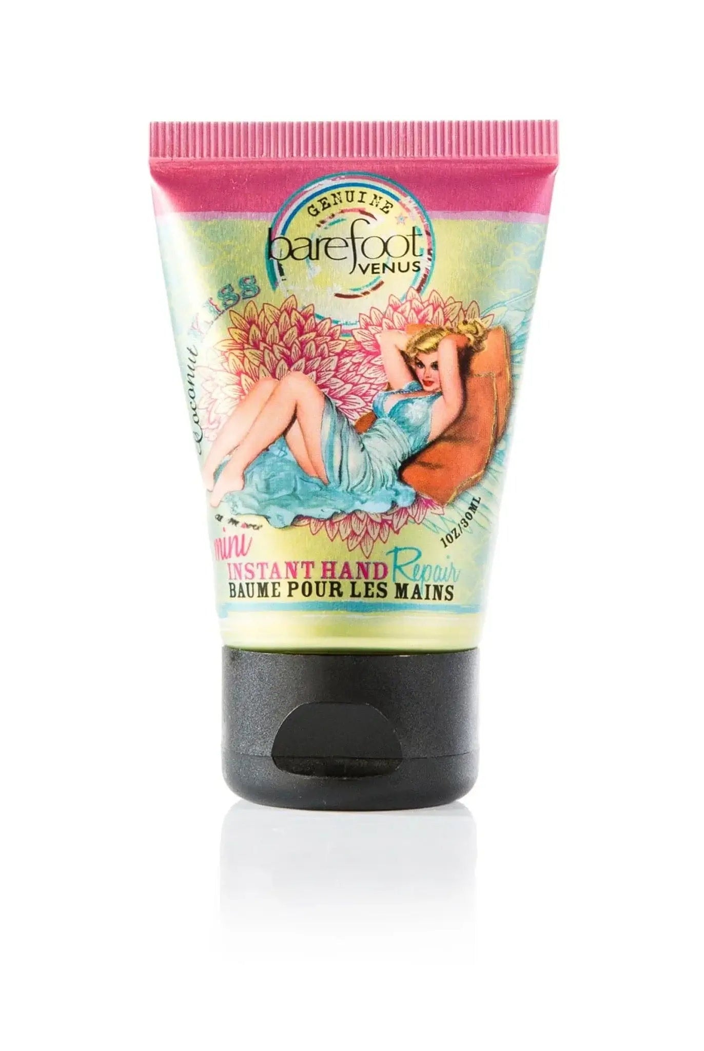 coconut kiss mini hand repair on the go 1 oz with vintage graphic on label by canadian brand Barefoot Venus
