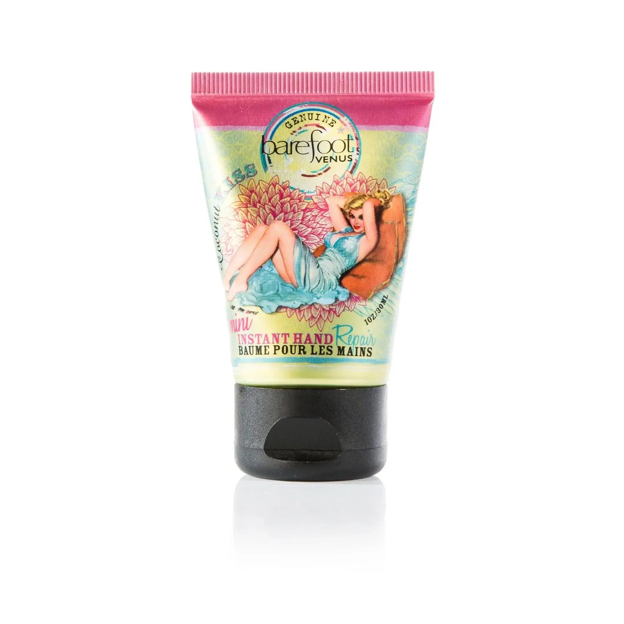 coconut kiss mini hand repair on the go 1 oz with vintage graphic on label by canadian brand Barefoot Venus