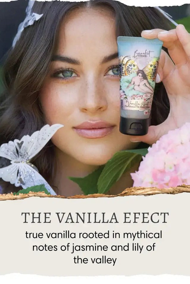 the vanilla effect mini hand repair on the go 1 oz with vintage graphic on label by canadian brand Barefoot Venus