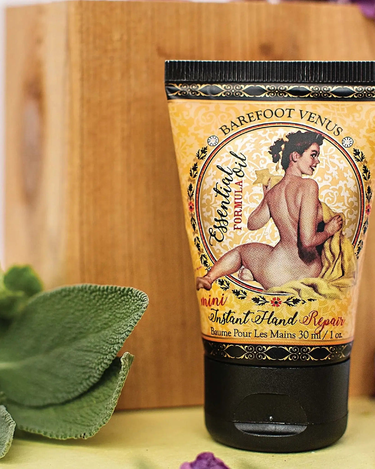 essential oil scent mini hand repair on the go 1 oz with vintage graphic on label by canadian brand Barefoot Venus