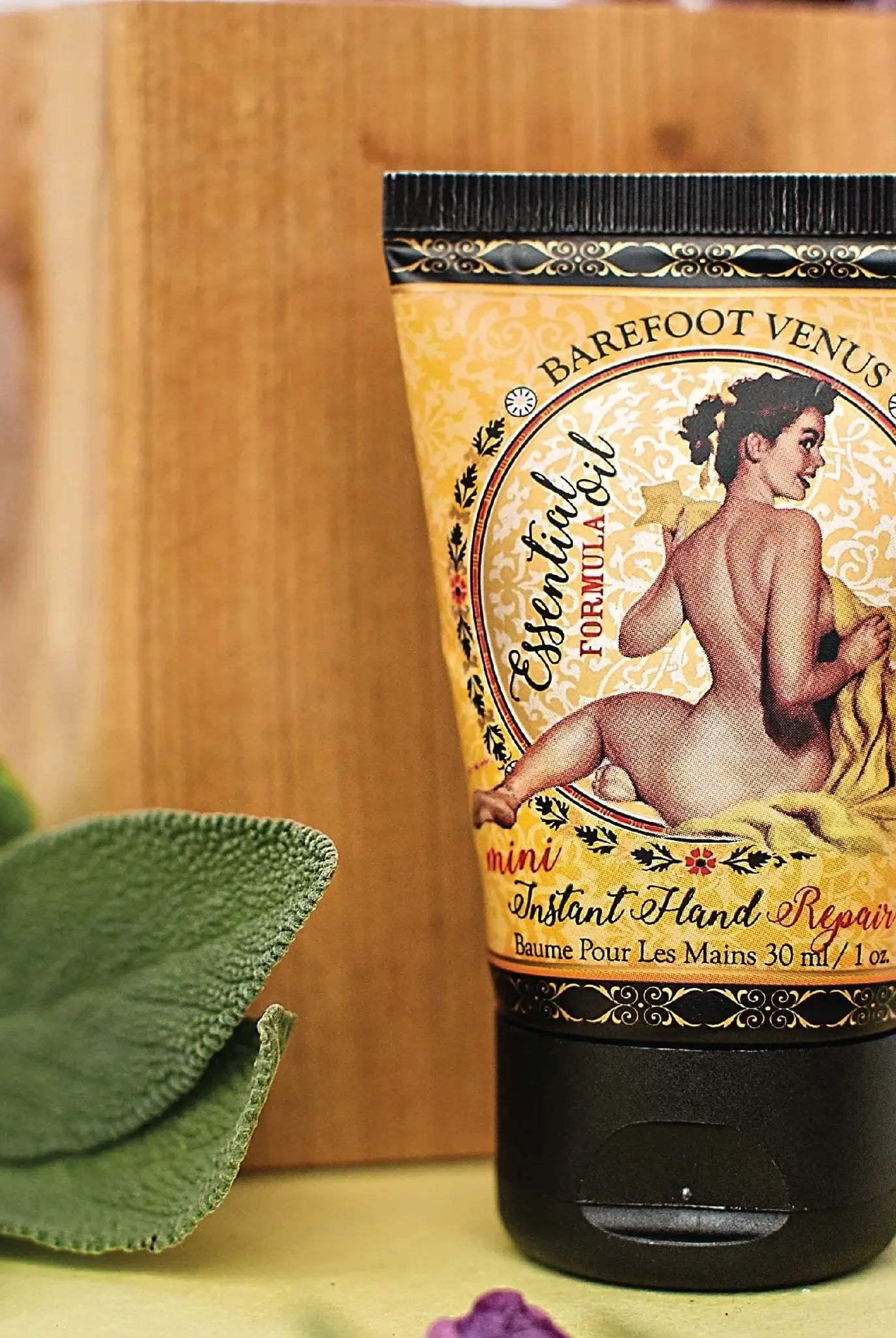 essential oil scent mini hand repair on the go 1 oz with vintage graphic on label by canadian brand Barefoot Venus