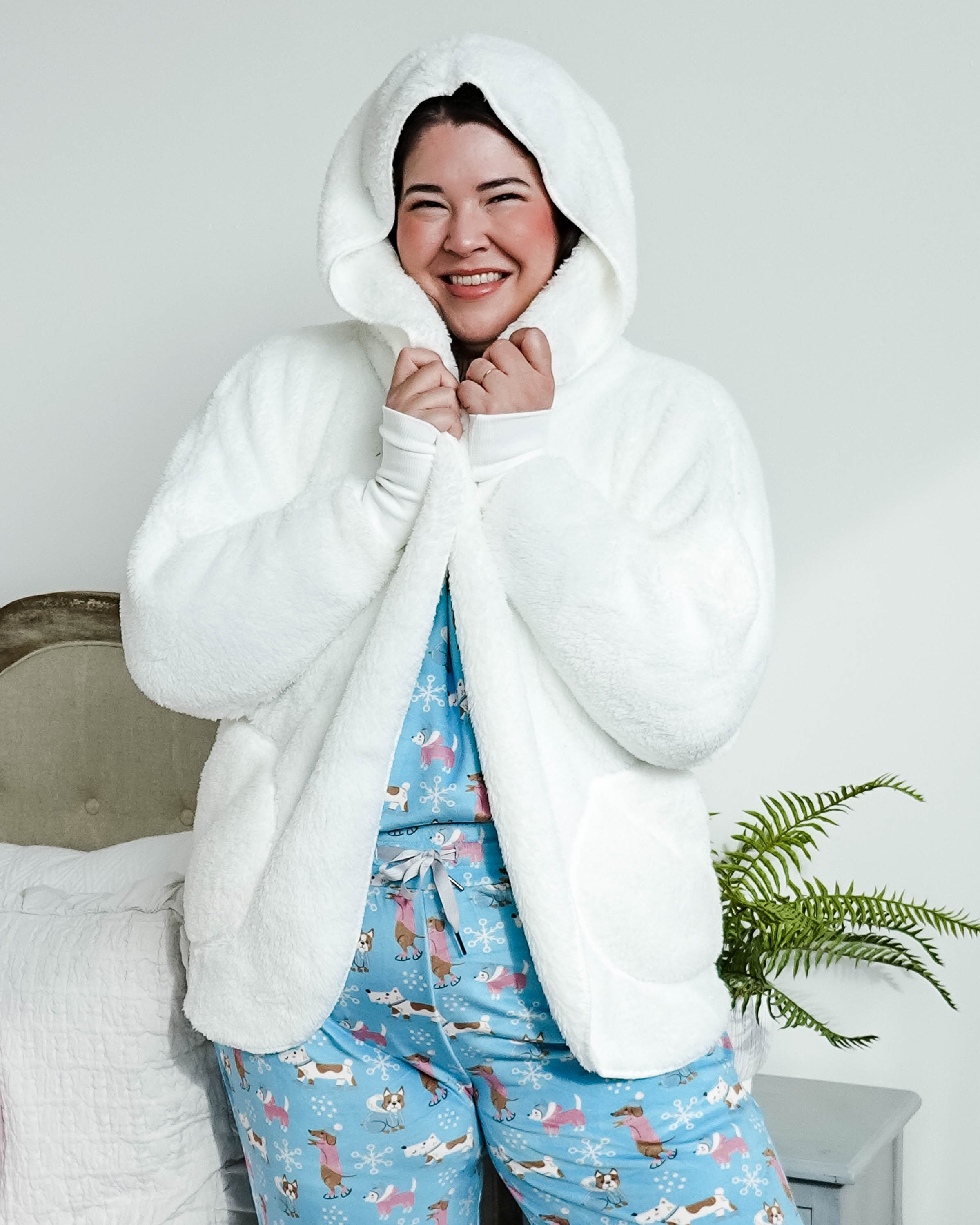 ivory white cozy cardi jan marie women's fluffy sweater coat with hood