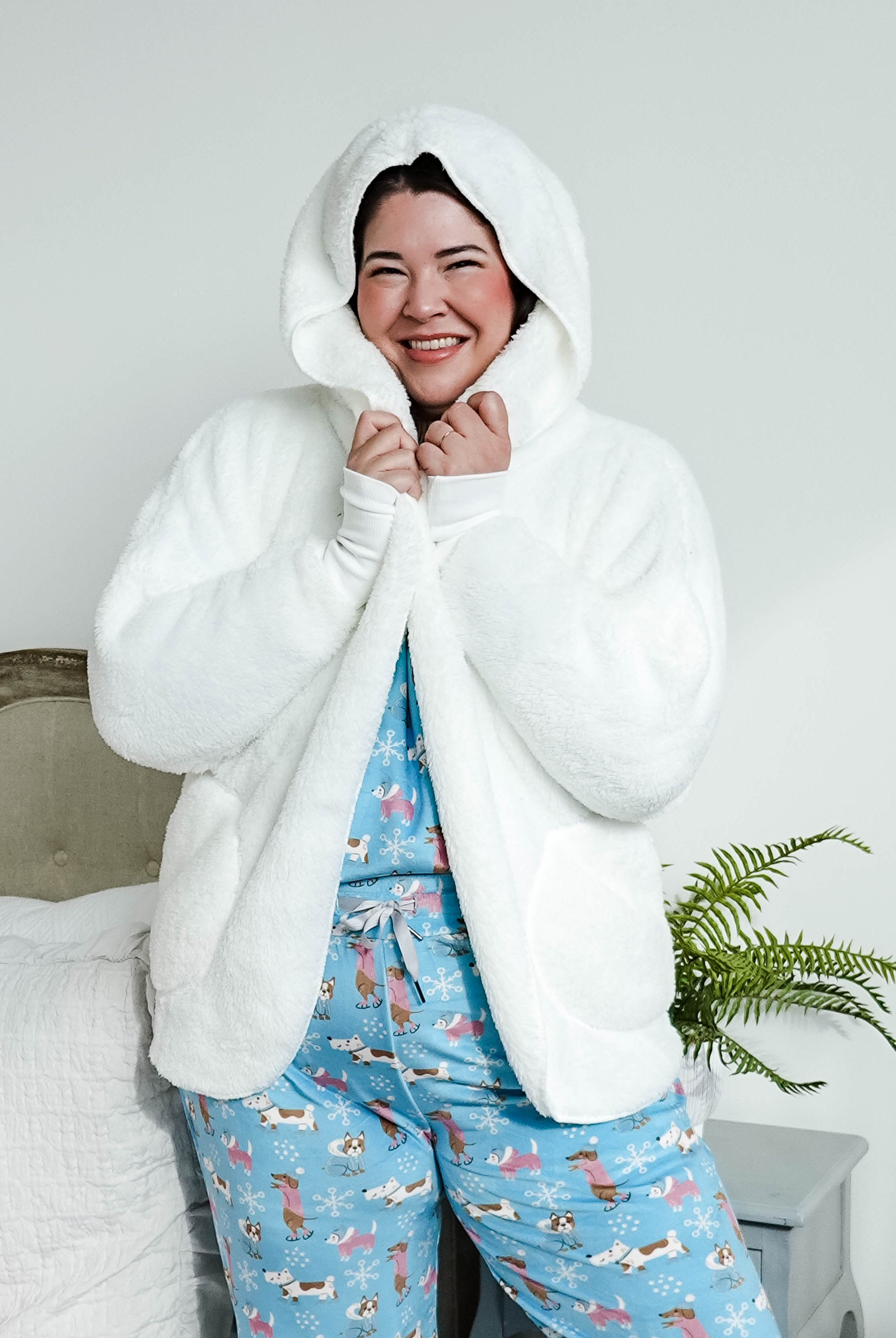 ivory white cozy cardi jan marie women's fluffy sweater coat with hood