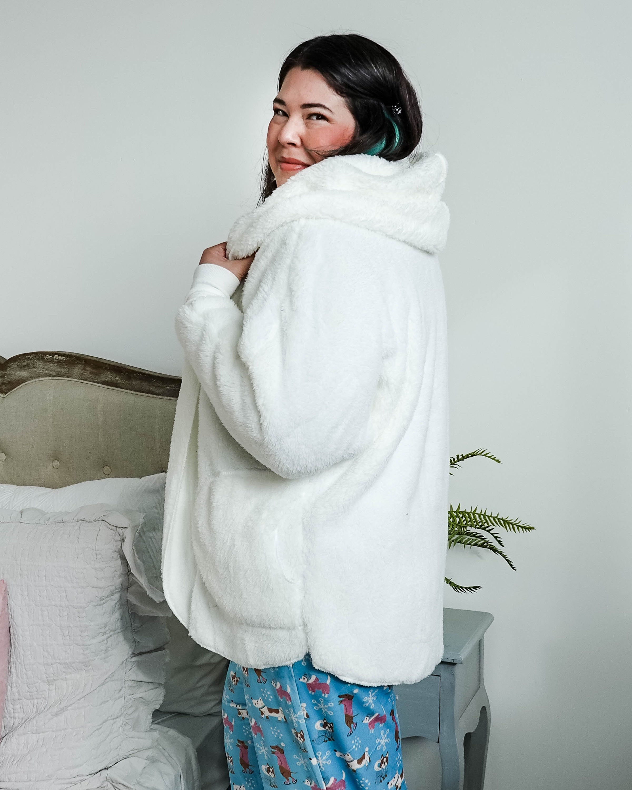 ivory white cozy cardi jan marie women's fluffy sweater coat with hood