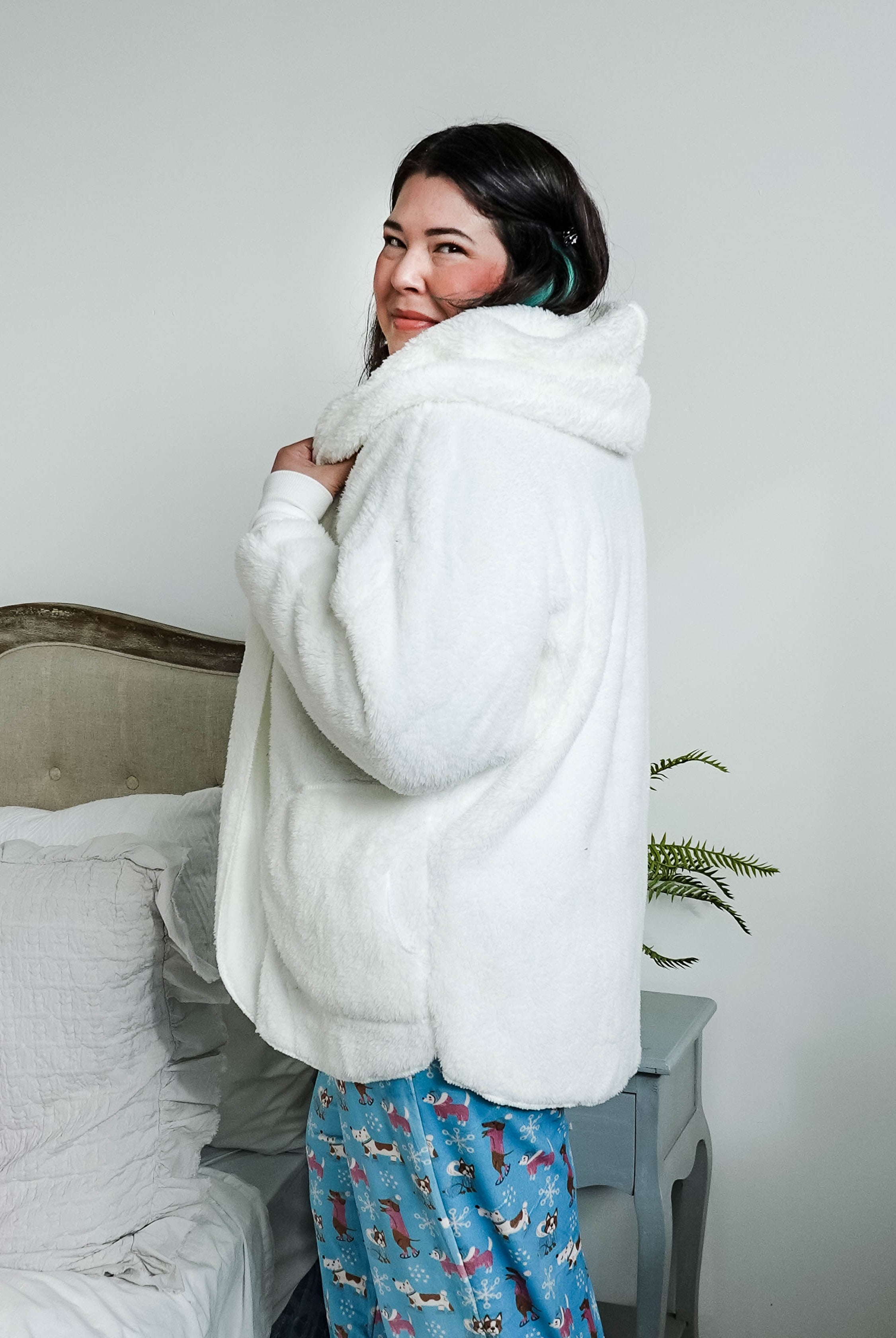 ivory white cozy cardi jan marie women's fluffy sweater coat with hood