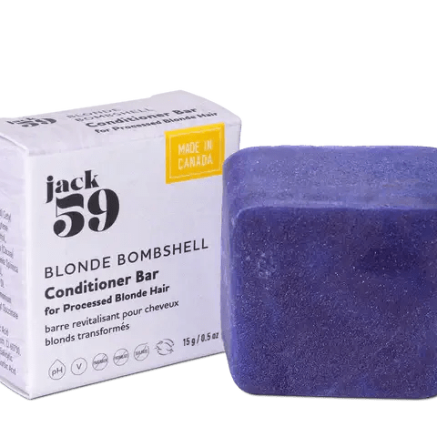 Jack59 Travel Buddies Conditioner Bar - Blonde Bombshell for processed blonde hair in eco-friendly packaging.